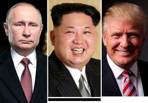 Vladimir Putin, Kim Čong-un, Donald Trump.