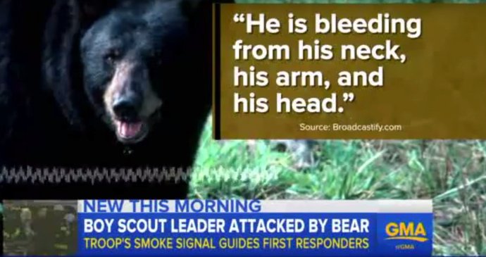 Padesátiletý muž přežil pokousání medvědem černým s těžkými zraněními.