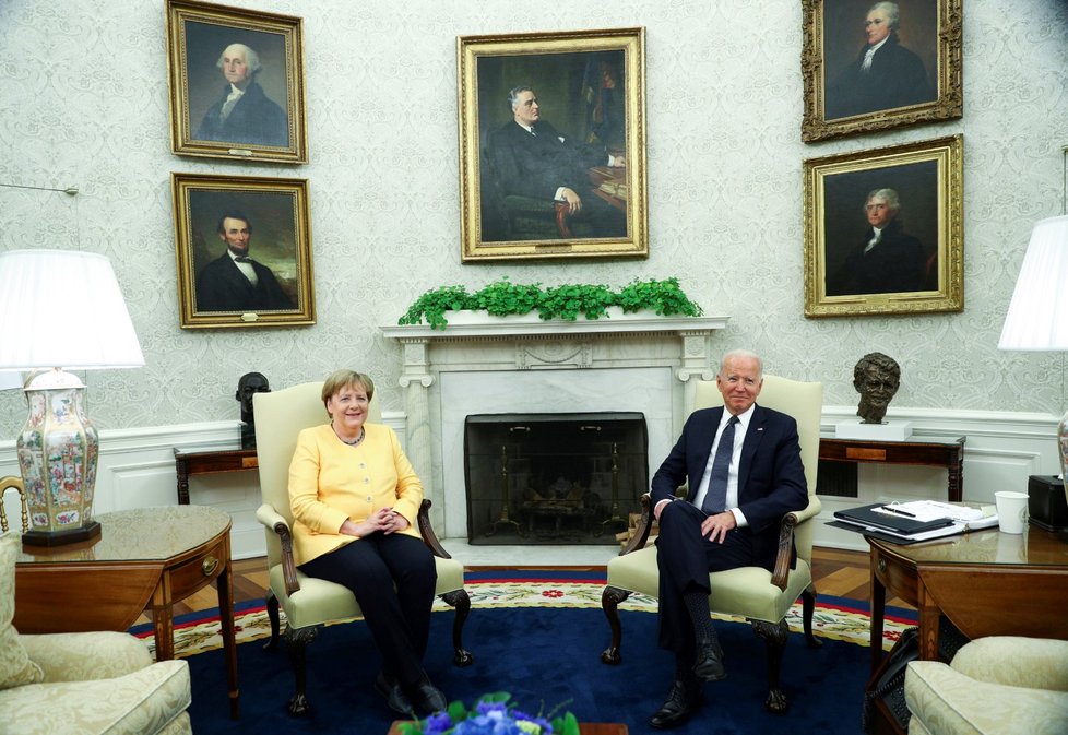 Schůzka německé kancléřky Angely Merkelové s americkým prezidentem Joem Bidenem.