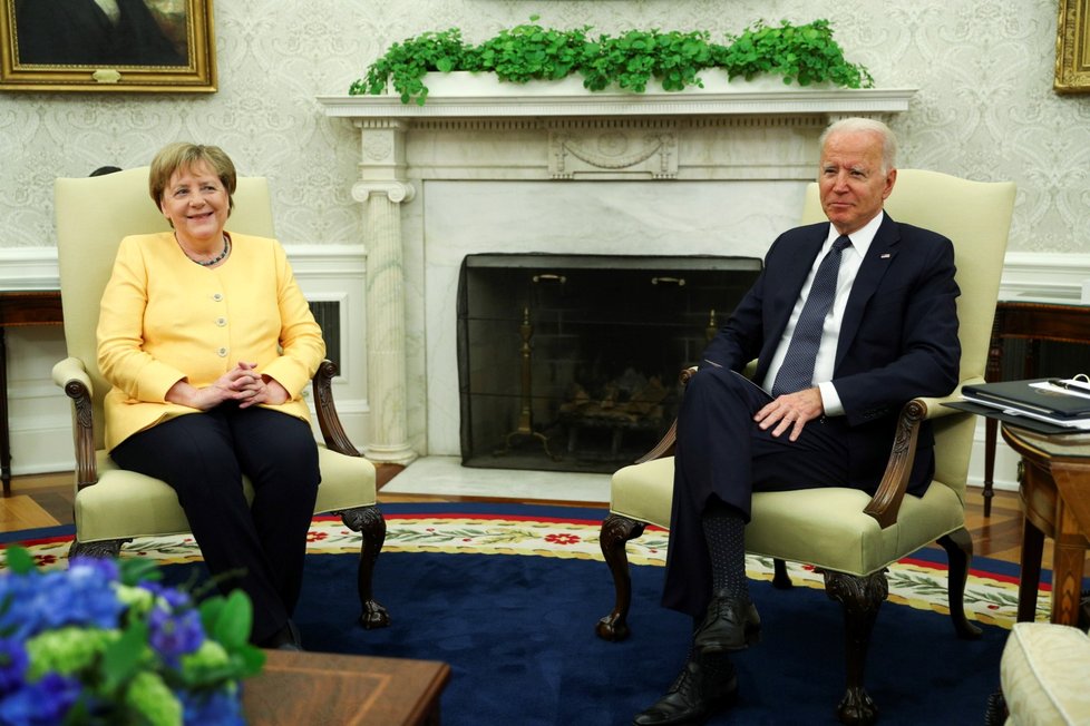 Schůzka německé kancléřky Angely Merkelové s americkým prezidentem Joem Bidenem.