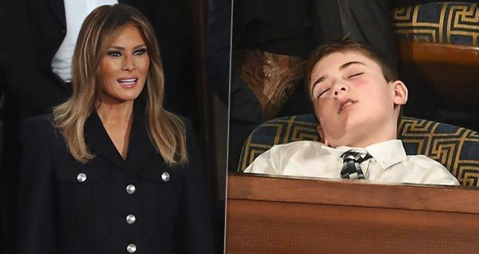 Melania Trumpová přišla na projev o stavu Unie v černém kabátu za 53 tisíc korun. Trumpův jmenovec, školák Joshua Trump, se během prezidentovy řeči unavil a usnul.