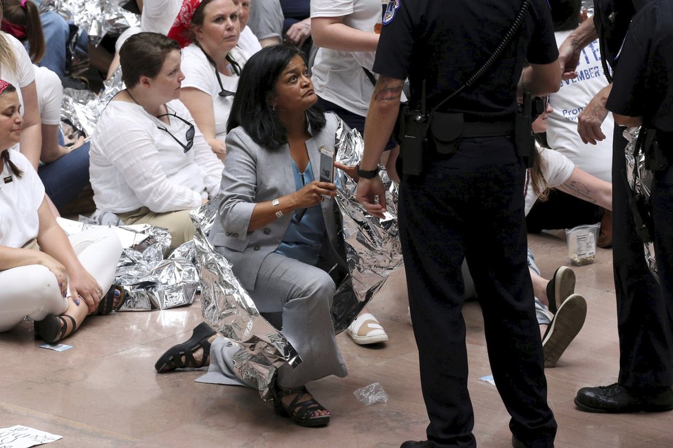 Do protestů se velmi zapojila kongresmanka Pramila Jayapalová, skončila mezi demonstranty, kteří byli zatčeni.