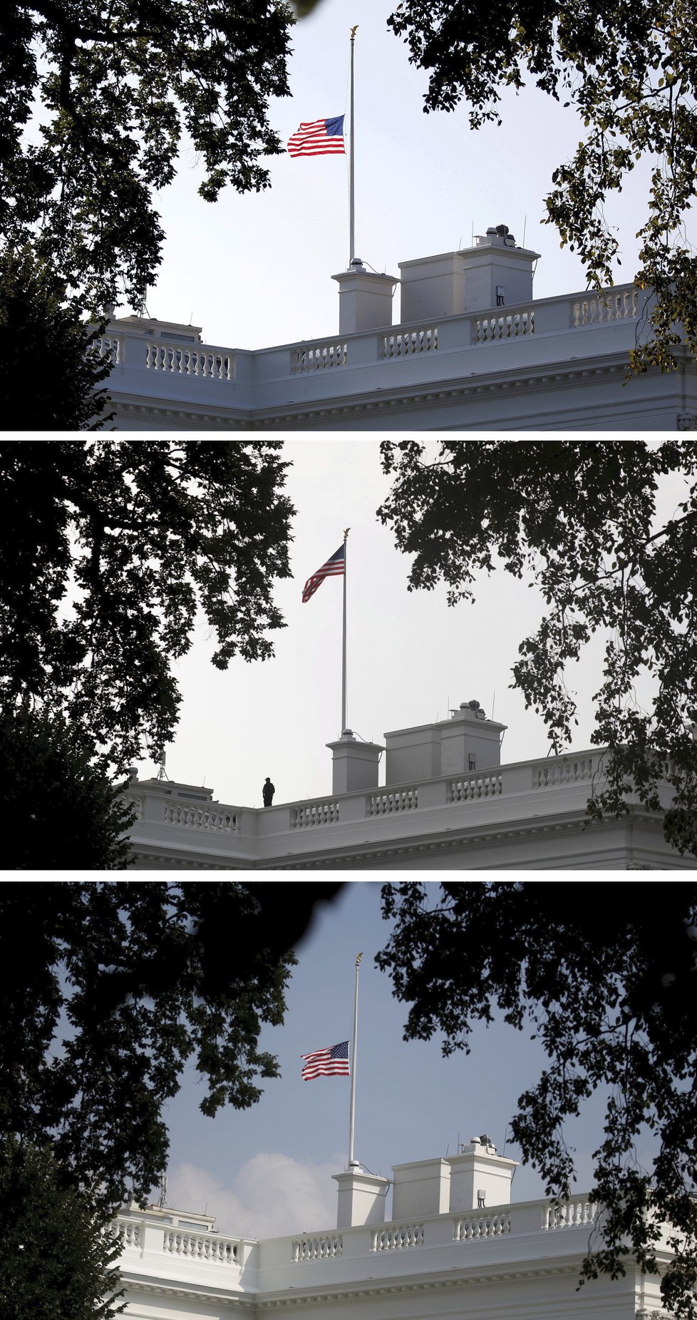 Vlajka na půl žerdi na McCainovu počest visela na Bílém domě jen v neděli. Prezident ale v pondělí podlehl kritice a nechal ji znovu stáhnout.
