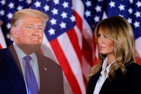 Americký exprezident Donald Trump s manželkou Melanií  při prvním povolebním projevu.
