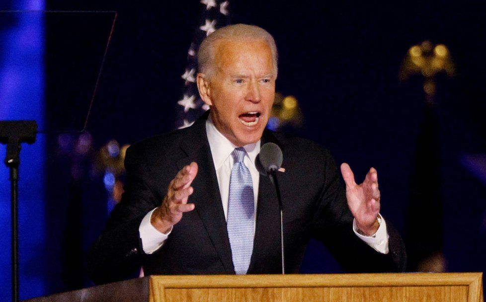 Zvolený prezident Joe Biden při vítězném projevu ve Wilmingtonu