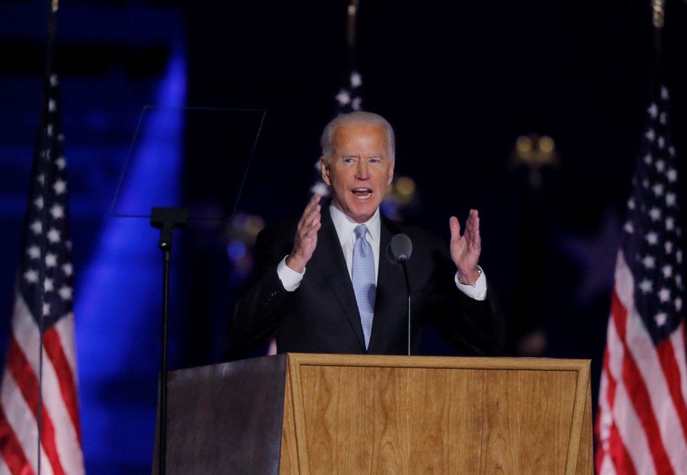 Zvolený prezident Joe Biden při vítězném projevu ve Wilmingtonu