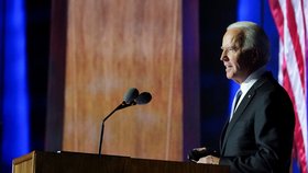 Zvolený prezident Joe Biden při vítězném projevu ve Wilmingtonu