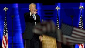 Zvolený prezident Joe Biden při vítězném projevu ve Wilmingtonu