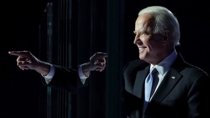 Zvolený prezident Joe Biden při vítězném projevu ve Wilmingtonu