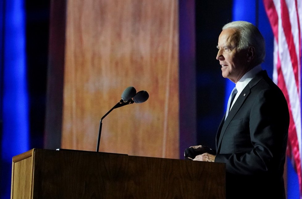 Zvolený prezident Joe Biden při vítězném projevu ve Wilmingtonu