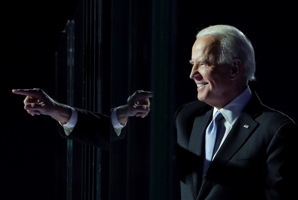 Zvolený prezident Joe Biden při vítězném projevu ve Wilmingtonu