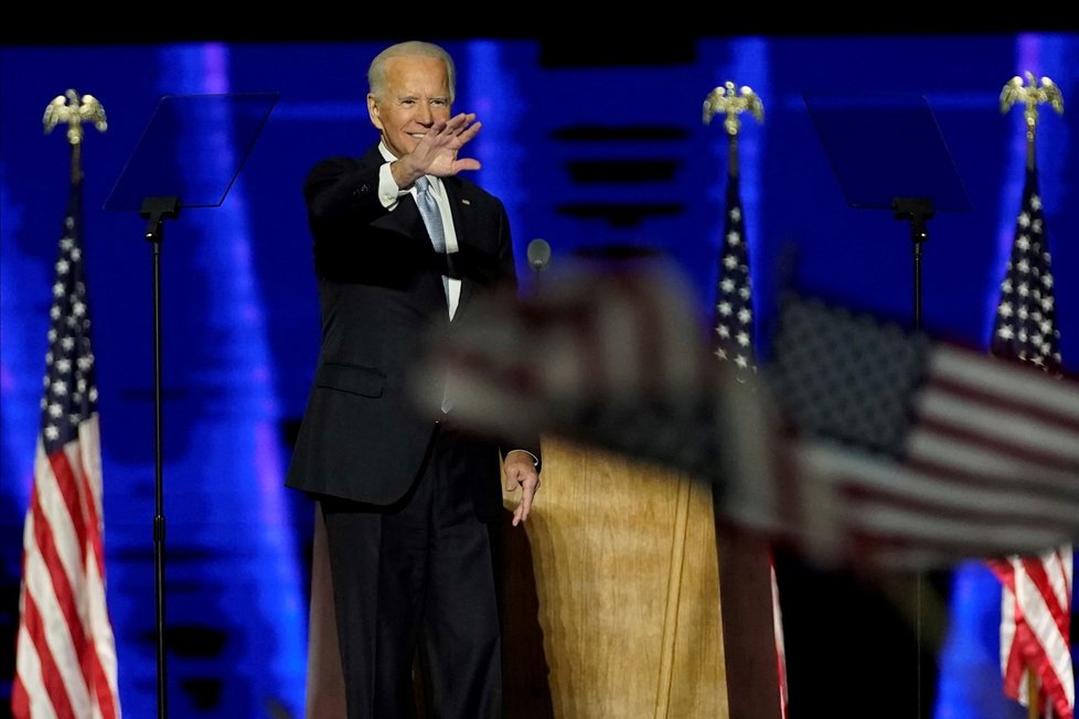 Zvolený prezident Joe Biden při vítězném projevu ve Wilmingtonu