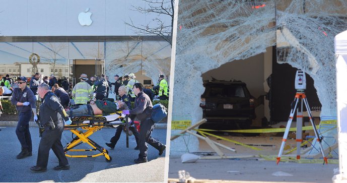 A car crashed into a shop window near Boston, killing one person and injuring 16. 