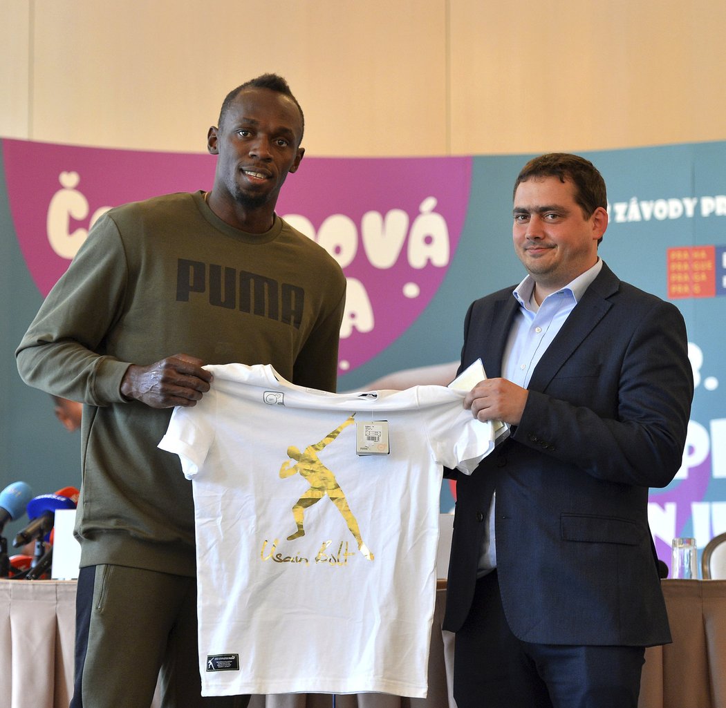 Olympijský rekordman Usain Bolt na tiskové konferenci