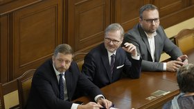 Projednávání úsporného balíčku ve Sněmovně: Rakušan, Fiala a Jurečka (7.9.2023)