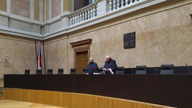 Předseda Ústavního soudu Pavel Rychetský čte nález v případu „lex Babiš“, vedle soudce Jan Filip.