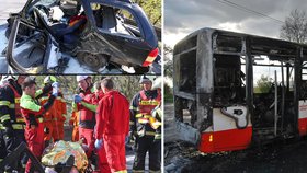 Dramata na ÚStecku: Nehoda s jedním těžkým zraněním a vyhořelý autobus se škodou za 3 miliony