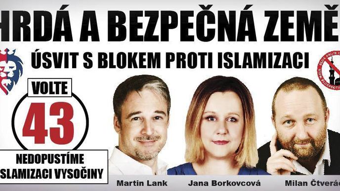 Volební leták Úsvitu proti islamizaci Vysočiny