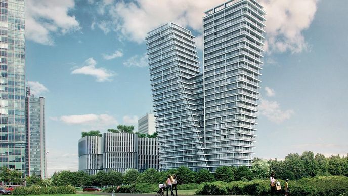 Více než třetinu bytů v Praze skoupí investoři. na vizualizaci budovaný projekt V Tower na Pankráci.