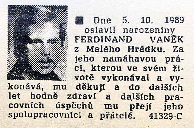 1989 - Havlovi přátelé mu popřáli k narozeninám v Rudém právu. Museli ho ale přejmenovat.