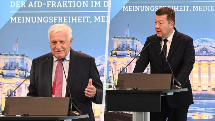 Václav Klaus a Tomio Okamura na akci AfD (26. června 2026). Václav Klaus a Tomio Okamura na akci AfD (26. června 2026).