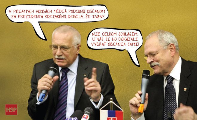 Prezidenti Klaus a Gašparovič se stali terčem společných vtípků poté, co se rozhodli udělti si navzájem vyznamenání