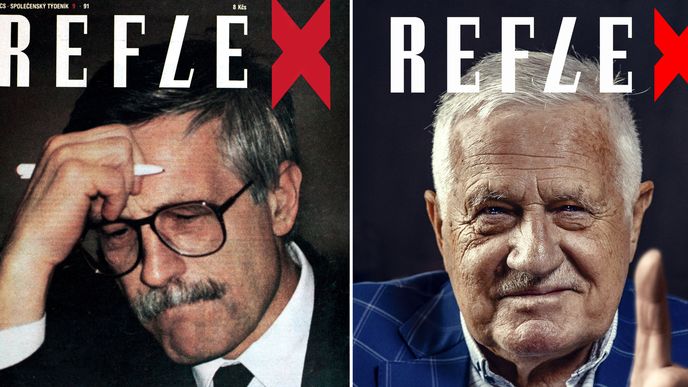 Václav Klaus na obálce reflexu v roce 1991 a 2020