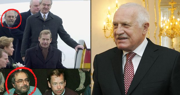 Václav Klaus zkritizoval svého předchůdce Havla, protiútoku se chopil Havlův blízký spolupracovník Hanzel (vlevo v kroužcích po boku prezidenta)
