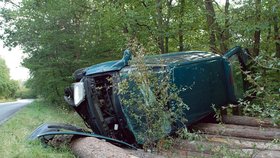Auto Václava Kotka po nehodě skončilo na střeše