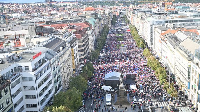 Demonstrace na Václavském náměstí 28. 8. 2022