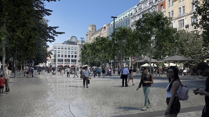 Vizualizace nové podoby dolní části Václavského náměstí.