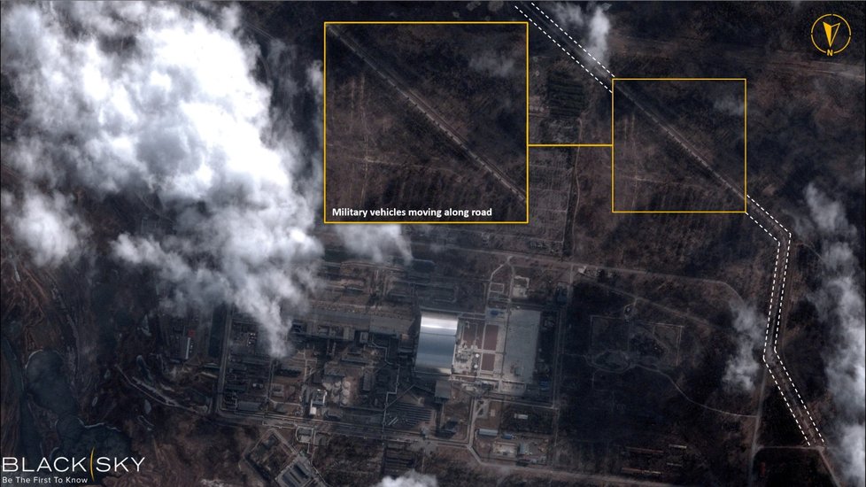 Válka na Ukrajině: Snímky z okolí elektrárny Černobyl, které okupují ruští vojáci (27.2.2022)