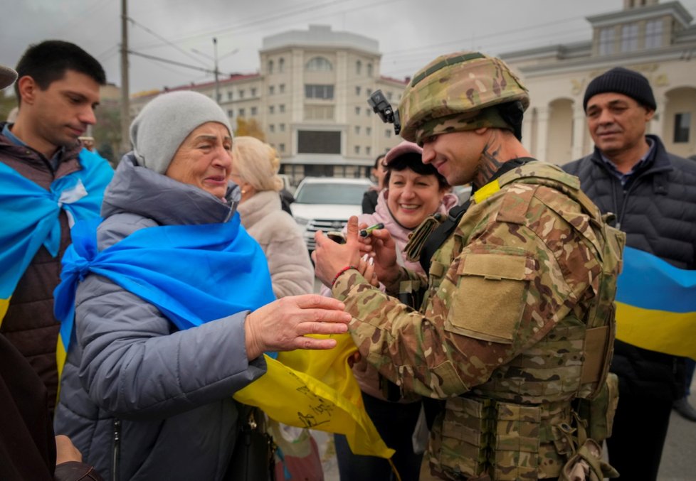 Válka na Ukrajině: Oslavy odchodu ruských vojsk z Chersonu (13.11.2022)