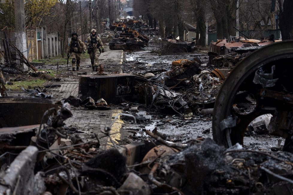 Válka na Ukrajině: Ulice v okolí Kyjeva (3.4.2022)