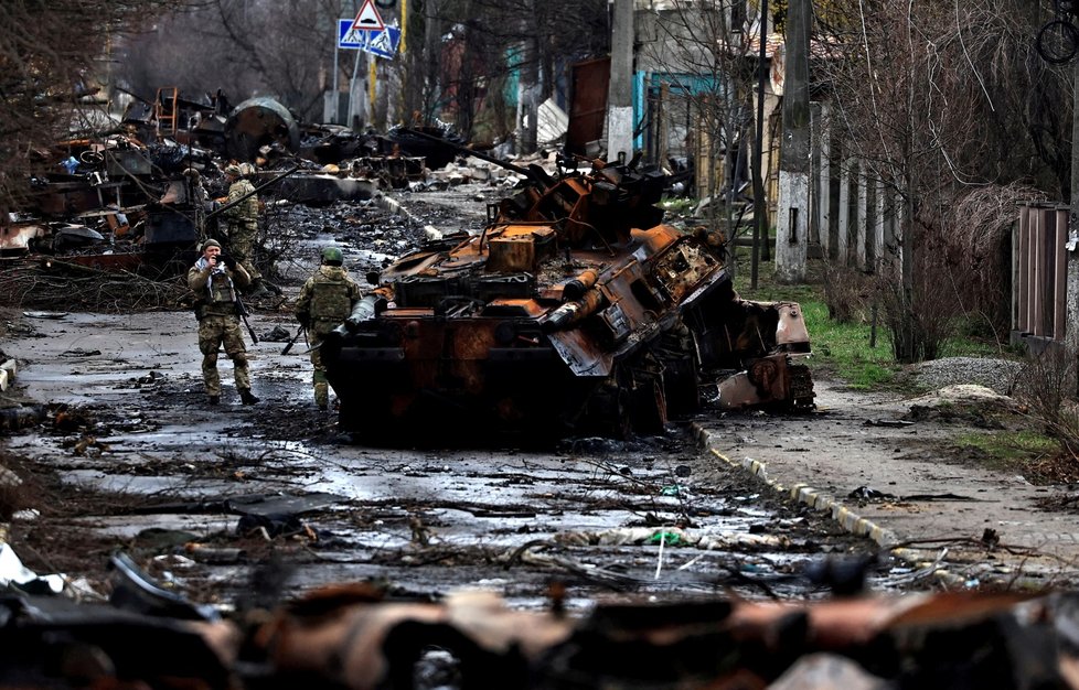 Válka na Ukrajině: Ulice v okolí Kyjeva (3.4.2022)