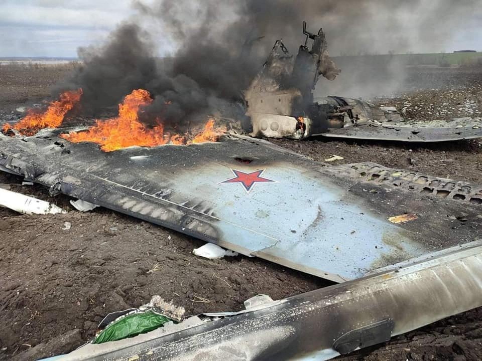 Válka na Ukrajině: Sestřelené ruské letadlo (3.4.2022)