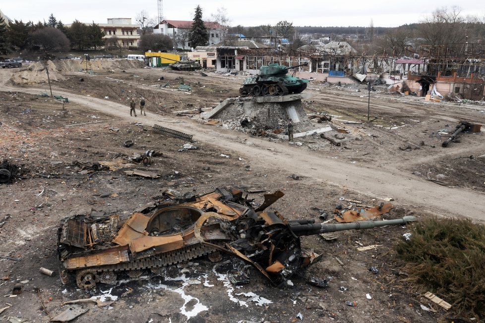 Válka na Ukrajině a zničený ruský tank (28. 3. 2022)