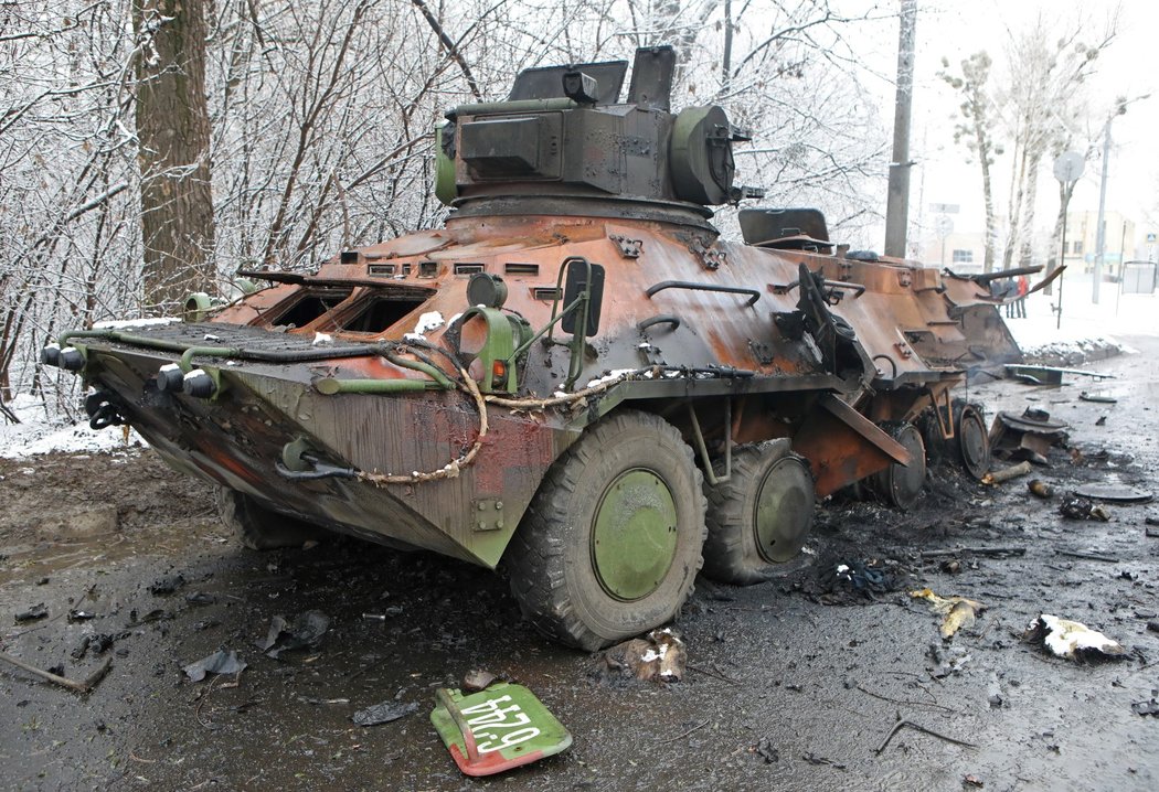 Tank behěm války mezi Ruskem a Ukrajinou.