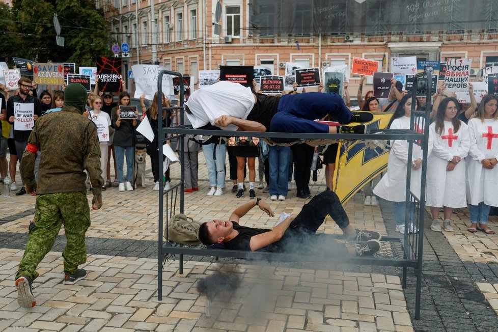 Válka na Ukrajině: Protestní rekonstrukce událostí v Olenivce (4.8.2022)