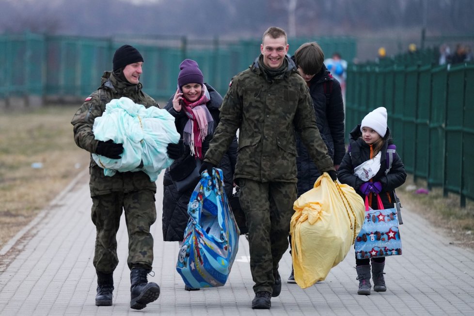 Válka na Ukrajině: Uprchlíci v polské obci Medyka (13. 3. 2022)
