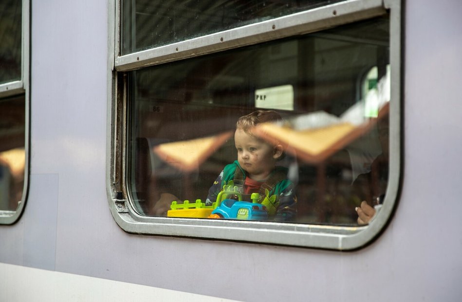 Ukrajinští uprchlíci na polském nádraží v Přemyšli - Přemyšl, 2.3. 2022