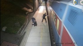Muž rozbíjel skleněné výplně projíždějícího vlaku. To, že má s sebou kočárek s miminkem, vůbec neřešil.