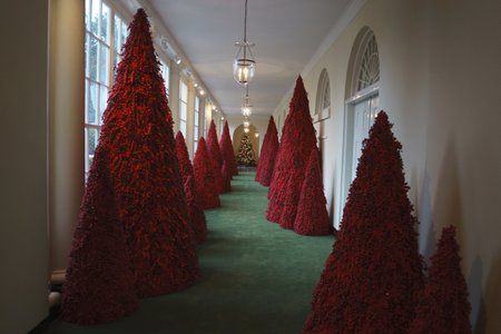 Část Bílého domu vyzdobila první dáma červenými stromky. Američany tím rozhodně nepotěšila, mnozí na sociálních sítích neskrývali své zděšení.