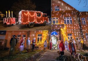 Nadšenci ze Středokluk: Auto ozdobili 7 000 světly a rozvážejí veselé Vánoce, mají i atypický betlém
