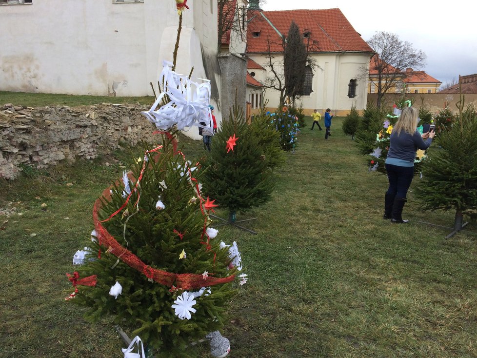 Některé stromečky děti ozdobily už první den konání soutěže.