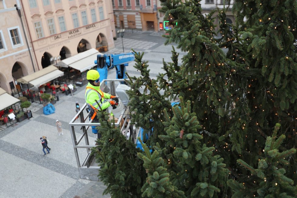 Zdobení vánočního stromu na Staroměstském náměstí. (23. listopadu 2021)