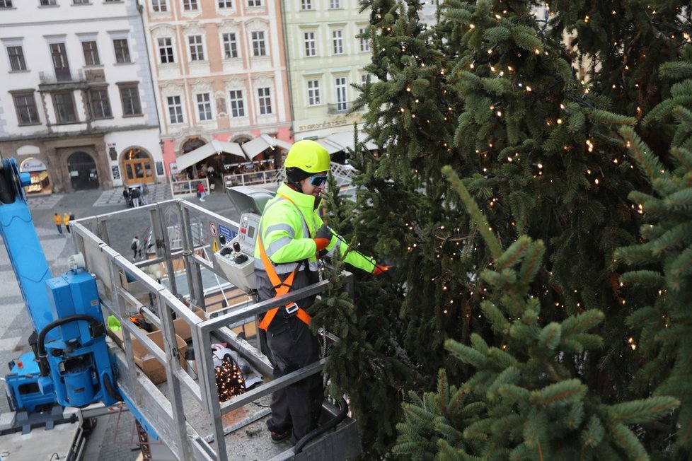 Zdobení vánočního stromu na Staroměstském náměstí. (23. listopadu 2021)