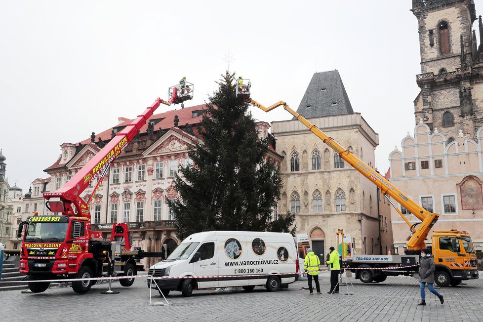 Vánoční strom na Staroměstském náměstí, 24. 11. 2020.