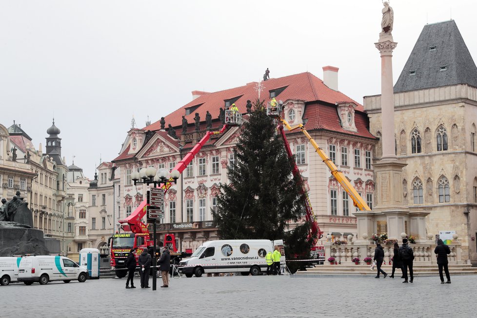 Vánoční strom na Staroměstském náměstí, 24. 11. 2020.