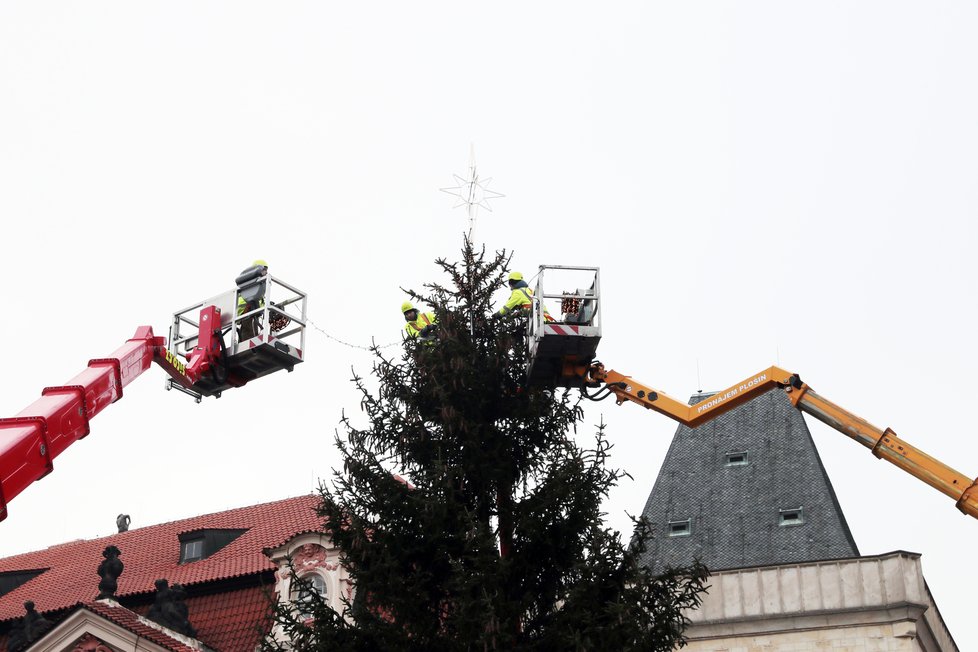 Vánoční strom na Staroměstském náměstí, 24. 11. 2020.